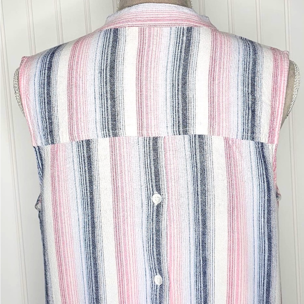 Cloth & Stone Sleeveless Button Down‎ Shirt Dress Frayed Hem Size M Linen Blend - Picture 7 of 13